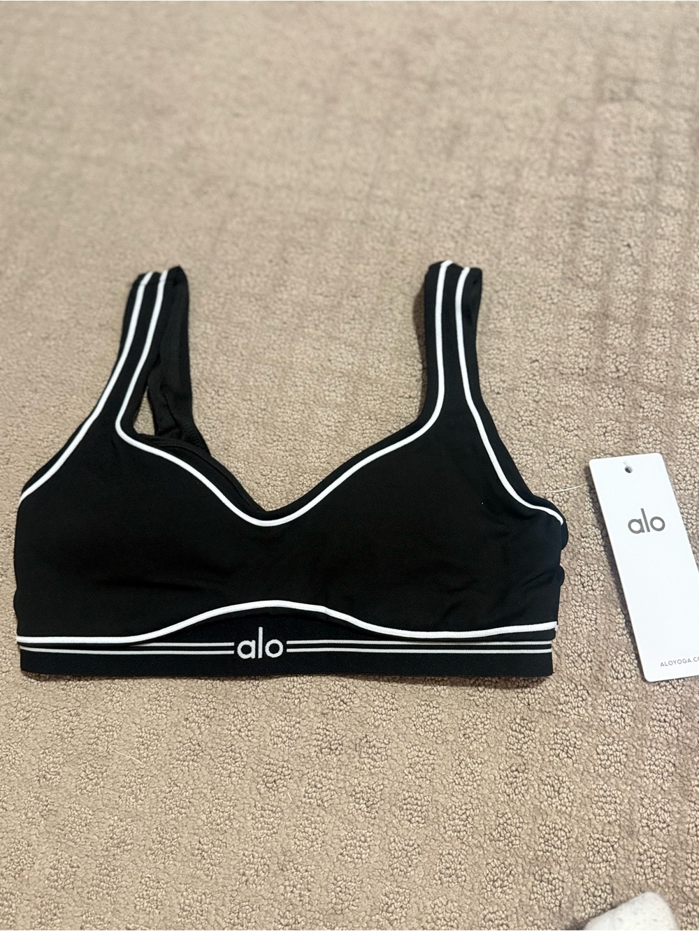 ALO Yoga Black Sports Bra with White Trim